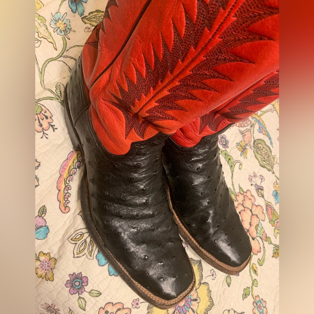 Tony Lama Full Quill black Ostrich Boots 12b